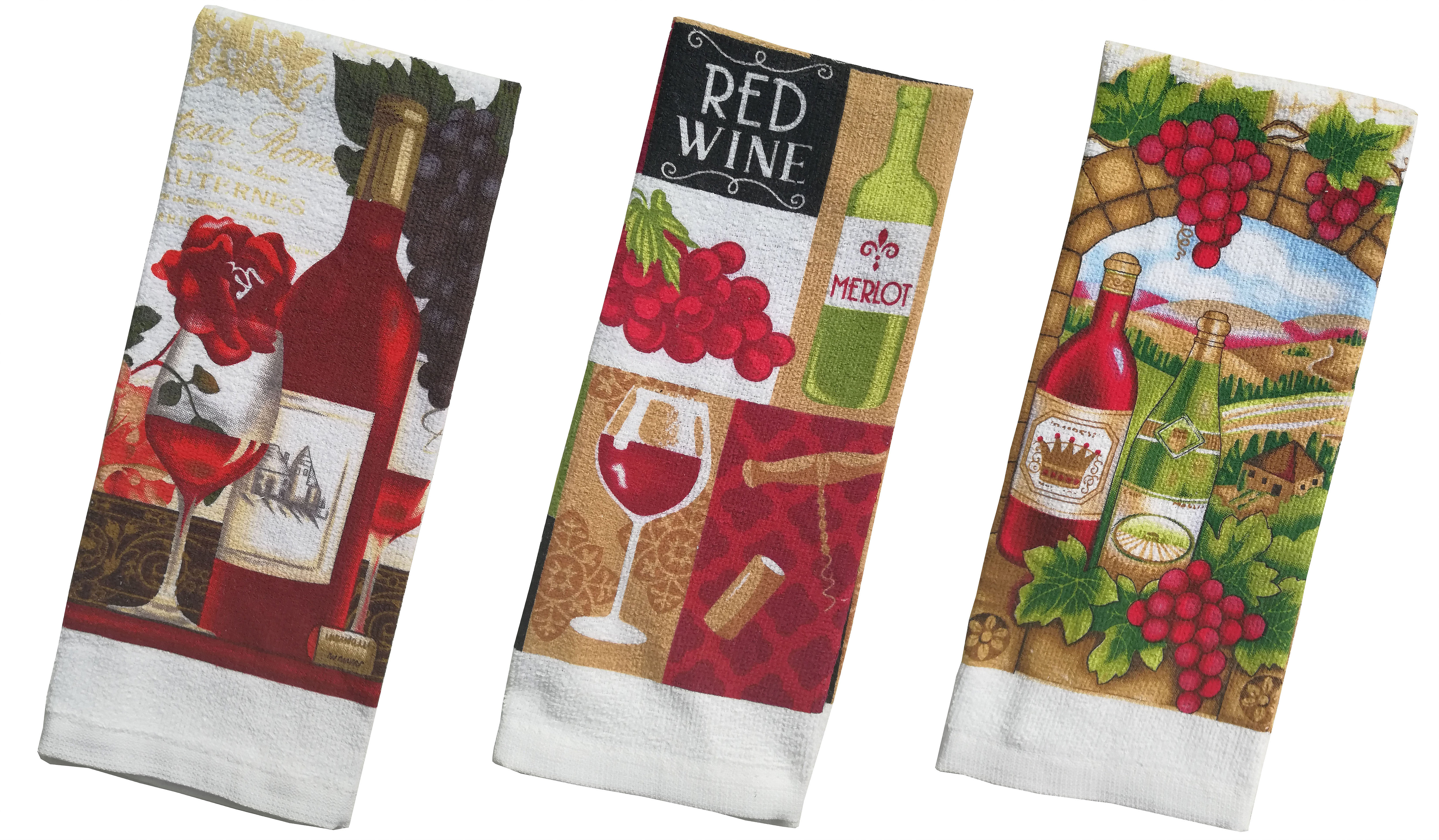 wine design kitchen towels